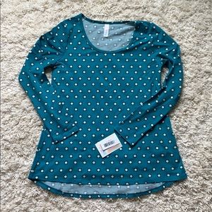 LuLaRoe Lynnae T sz S NWT teal white dots